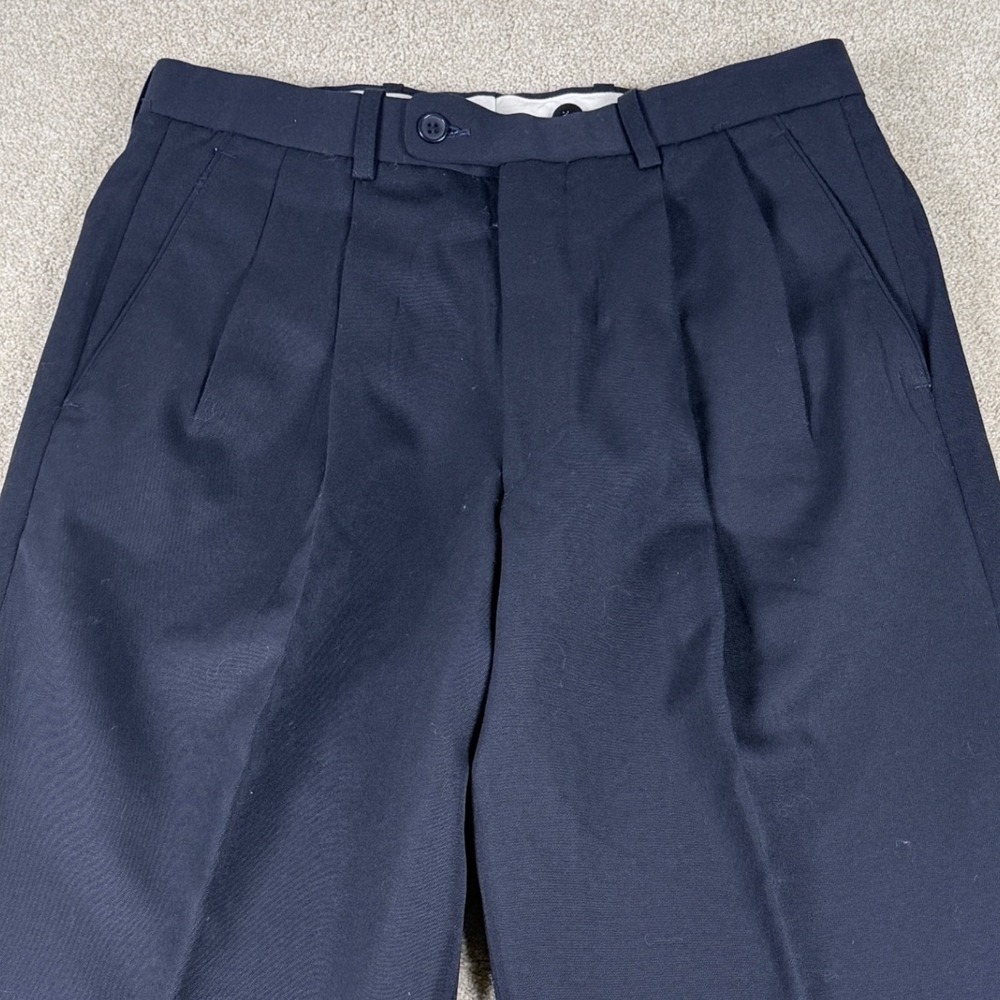 Oscar de la Renta Dress Pants Mens 29x30 Navy Blue Pleated Cuffed - Picture 2 of 8